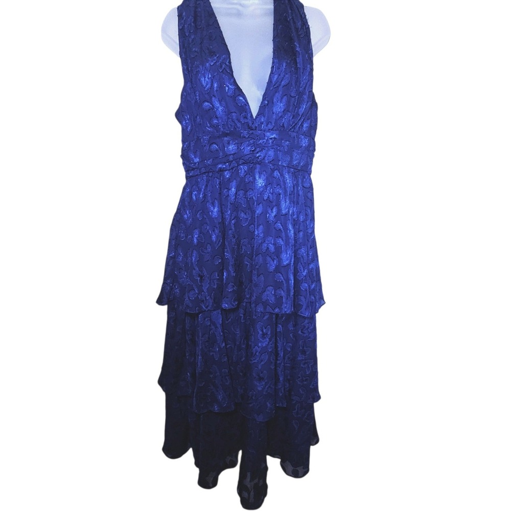 Make It Mesmerizing Navy Blue Jacquard Tiered Midi Dress - READ DESC FOr SIZE - Picture 3 of 10